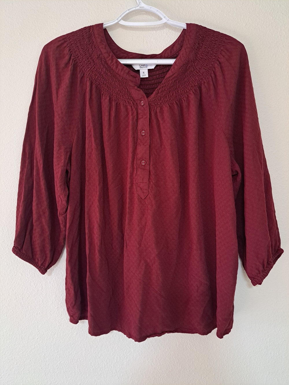 croft & barrow Burgundy Smocked Yoke Button-Front Tunic